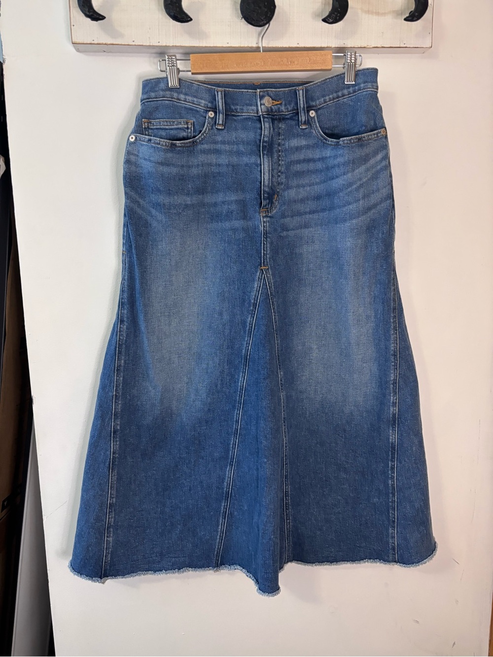 Lands' End Blue Soft Denim Godet Midi Skirt